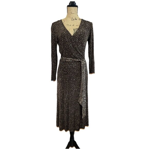 CHICOS TRAVELERS Leopard Animal Print Slinky Knit Faux Wrap Belt Dress 0/SMALL - Picture 1 of 8